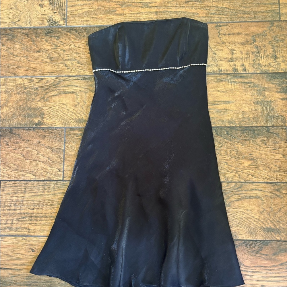 Faviana Black Strapless Tie Front Bustier Mini Dress